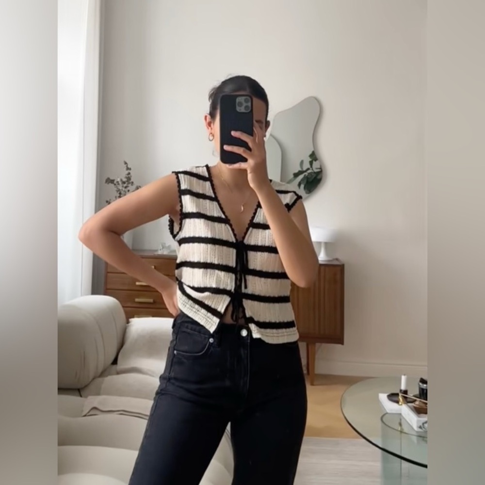 Mango Black and White stripe crochet top - Picture 3 of 9